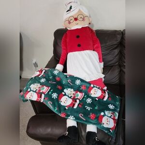Mrs Santa decorative pillow and Santa with Mrs Santa plush throw blanket
